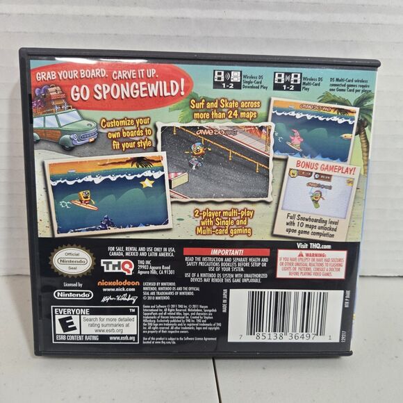 SpongeBob's Surf & Skate Roadtrip (Nintendo DS, 2011) CIB Tested And Working - Picture 2 of 5